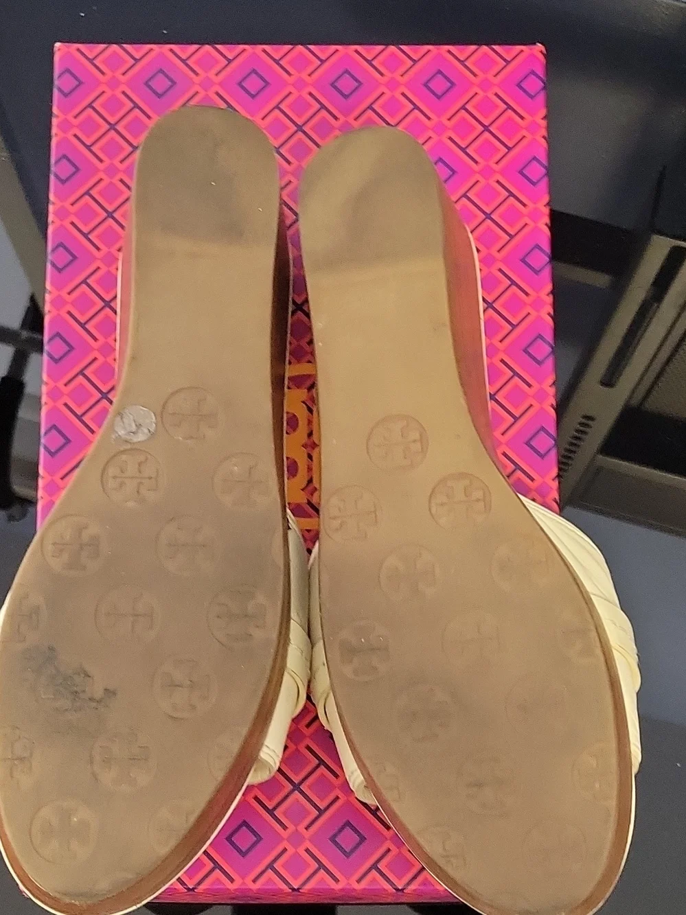 Tory Burch Cream Slide Sandals with Logo Medallion